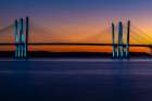 USA-New York-Tarrytown Hudson River and the Gov Mario Cuomo (Tappan Zee) Bridge at night Art Print
